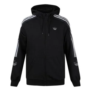 Men's adidas originals Outline Fzh Flc Hooded Sports Zipper Jacket Black ED4693