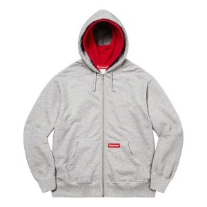 Supreme Double Hood Facemask Zip Up Hooded Sweatshirt 'Grey Red' SUP-FW22-830