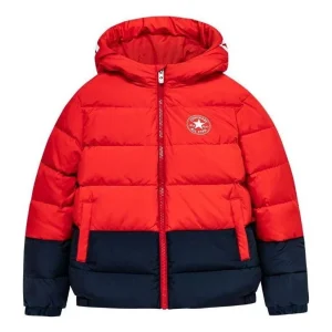 (PS) Converse Logo Badge Fleece-lined Hooded Down Jacket Asia Sizing 'Red Black' CV2242086GS-001
