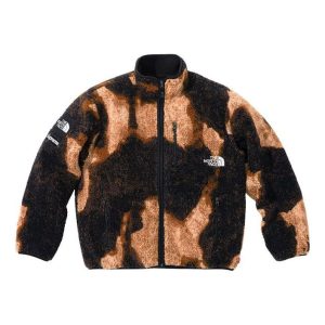 Supreme x The North Face Bleached Denim Print Fleece Jacket 'Beige Black' SUP-FW21-365