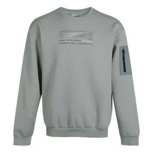 PUMA Living Series Sports Fleece Lined Stay Warm Round Neck Knit Pullover Gray Green 530291-49