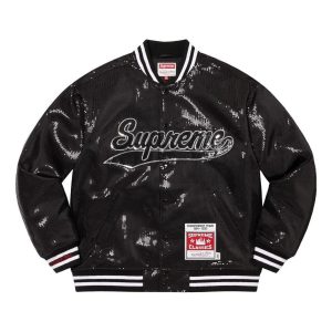 Supreme x Mitchell & Ness Sequin Varsity Jacket 'Black White' SUP-SS23-034