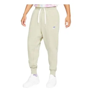Nike Sportswear Embroidered Logo Solid Color Bundle Feet Sports Pants Beige Creamy DA0019-230