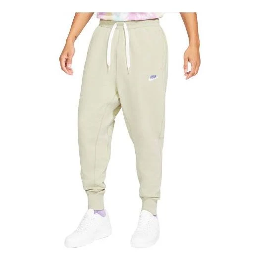 Nike Sportswear Embroidered Logo Solid Color Bundle Feet Sports Pants Beige Creamy DA0019-230