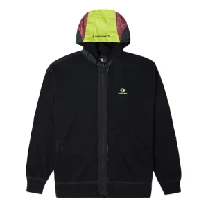 Converse Contrast Color Stitching Zipper Hooded Jacket Couple Style Black 10022614-A03