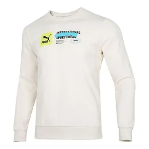 PUMA Logo Pattern Printing Sports Round Neck Pullover White 536304-65