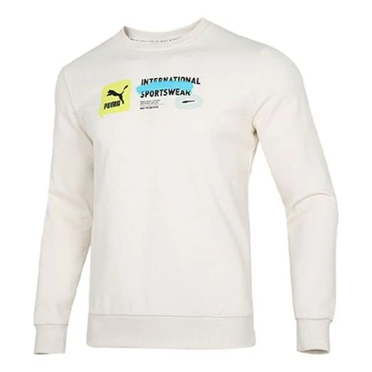 PUMA Logo Pattern Printing Sports Round Neck Pullover White 536304-65