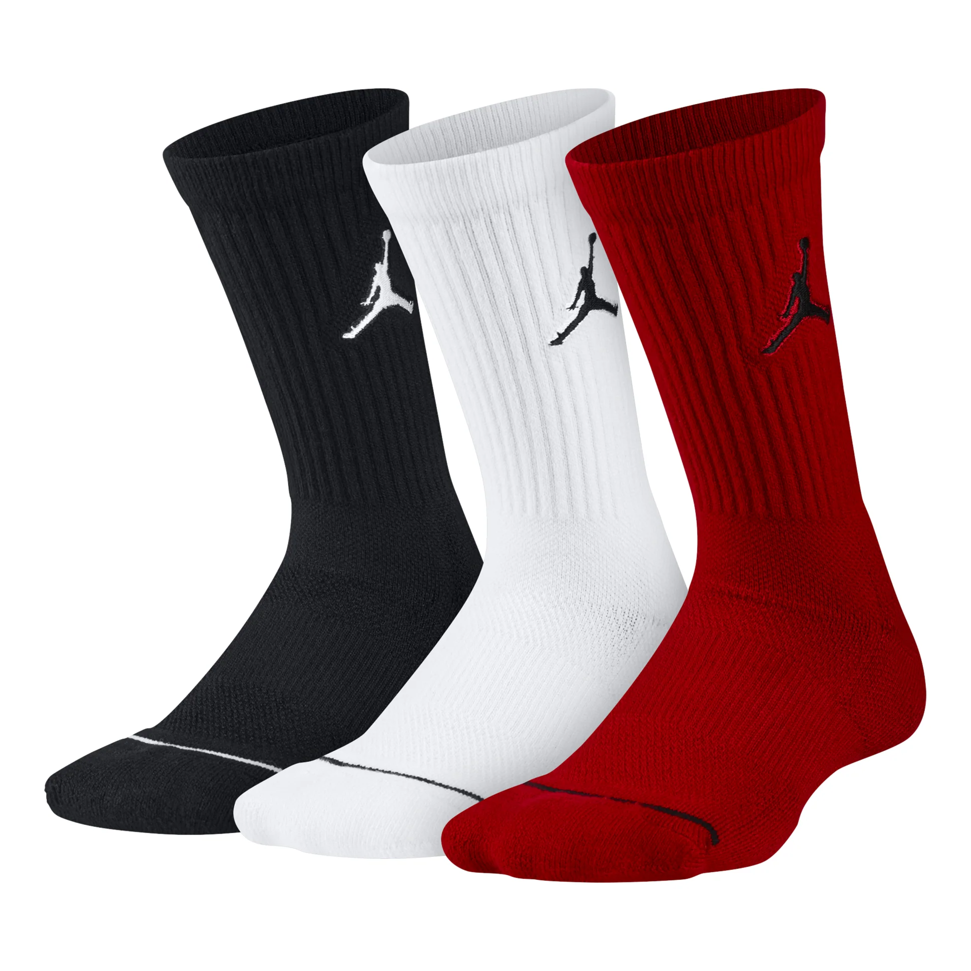Air Jordan Solid Color Embroidered Athletic Socks Unisex 3 Pairs Black + Red + White SX5545-011
