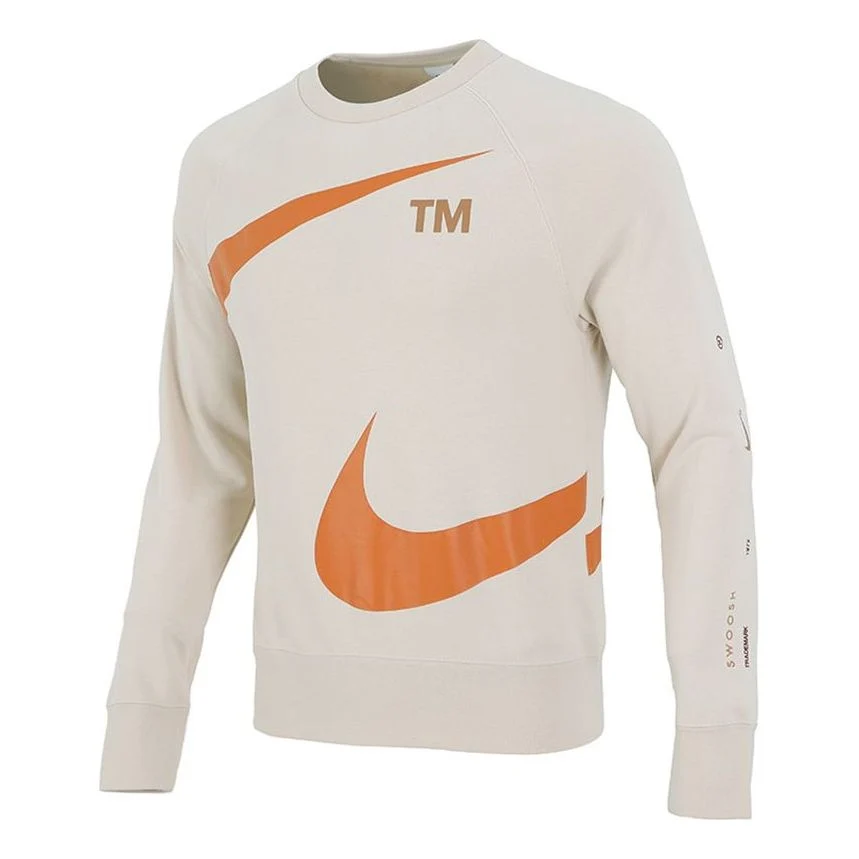 Men's Nike Swoosh Ft Crew Large Logo Printing Knit Round Neck Pullover Khaki DD6097-219