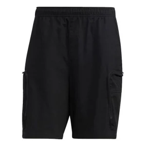 Men's adidas Solid Color Logo Printing Casual Straight Shorts Black HM2984