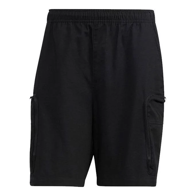 Men's adidas Solid Color Logo Printing Casual Straight Shorts Black HM2984