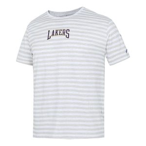 Men's Nike Stripe Alphabet Printing Round Neck Pullover Short Sleeve Lakers White T-Shirt DA5872-051