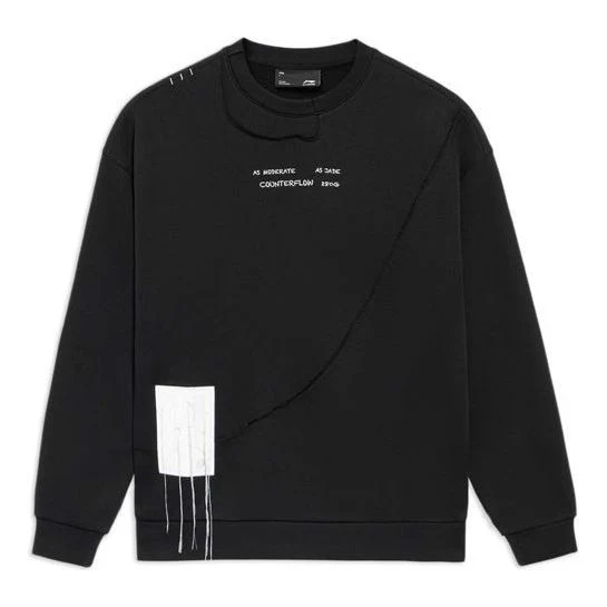 Li-Ning CF Sports Living Series Alphabet Embroidered Loose Round Neck Pullover 'Black' AWDS595-2