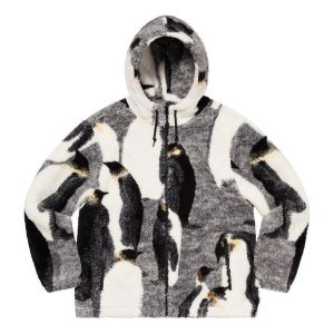 Supreme Penguins Hooded Fleece Jacket 'White Black Grey' SUP-FW20-083
