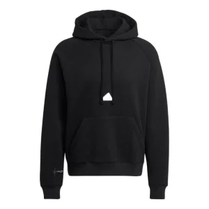 Men's adidas Solid Color Logo Hooded Loose Long Sleeves Black HN1952