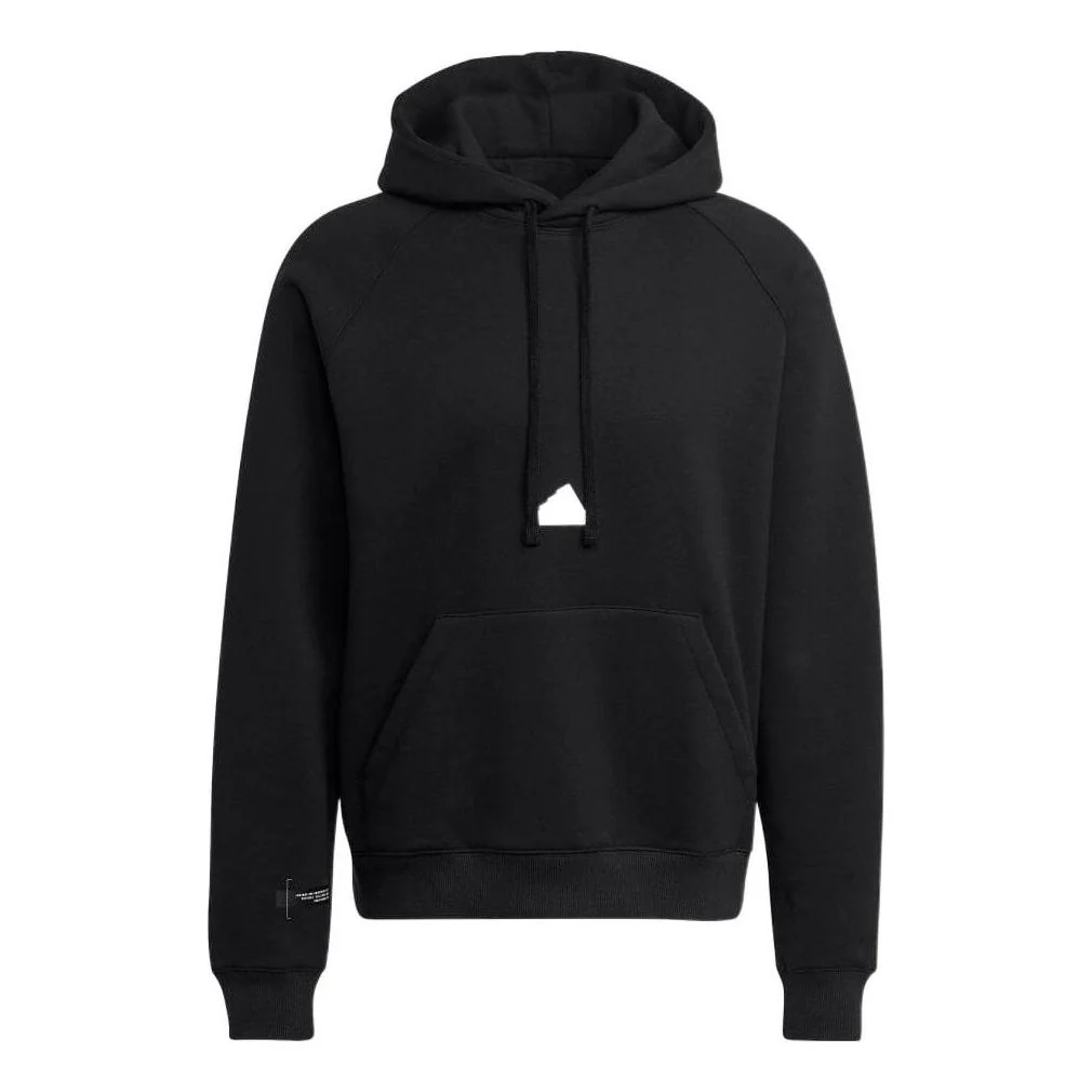 Men's adidas Solid Color Logo Hooded Loose Long Sleeves Black HN1952