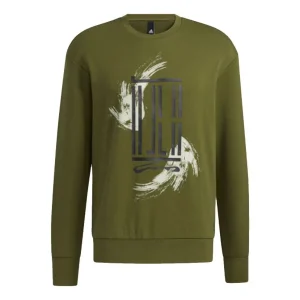 adidas Wj Swt Logo Printing Sports Round Neck Pullover Green GP0919
