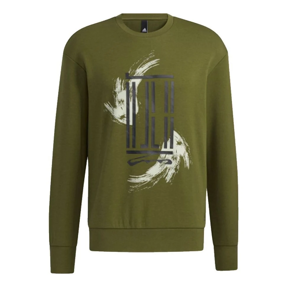 adidas Wj Swt Logo Printing Sports Round Neck Pullover Green GP0919