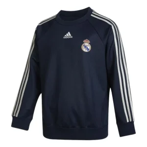 Men's adidas Stripe Logo Pattern Embroidered Round Neck Pullover Autumn Blue HA2531
