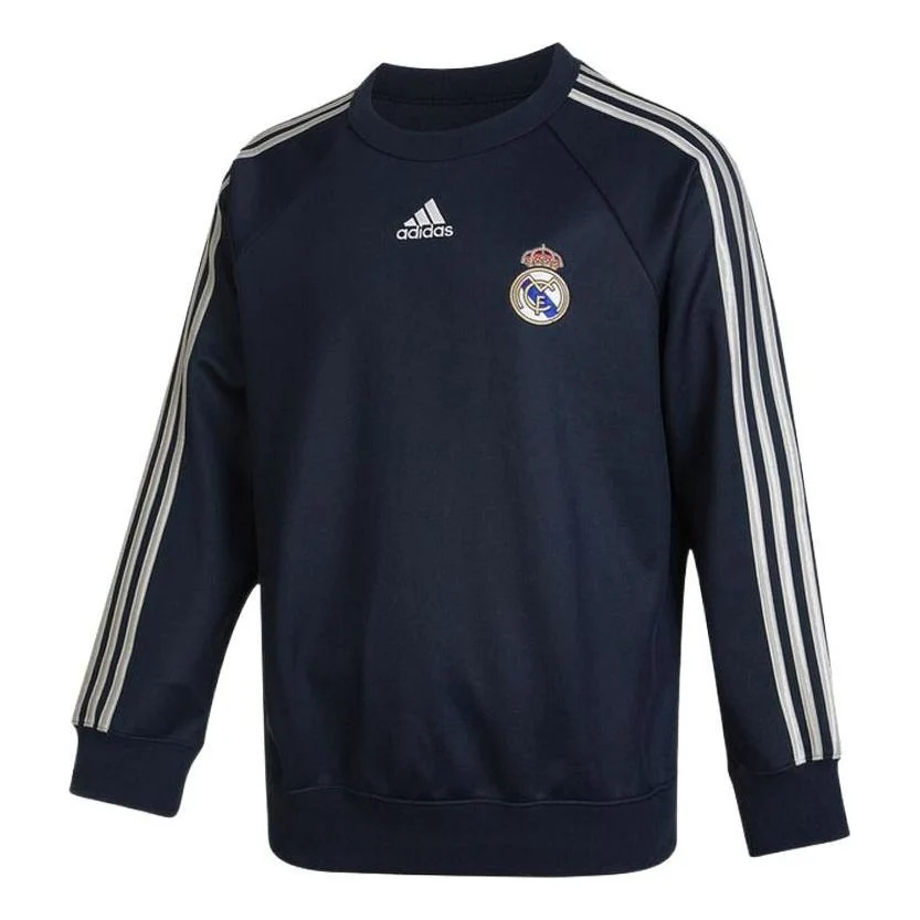 Men's adidas Stripe Logo Pattern Embroidered Round Neck Pullover Autumn Blue HA2531