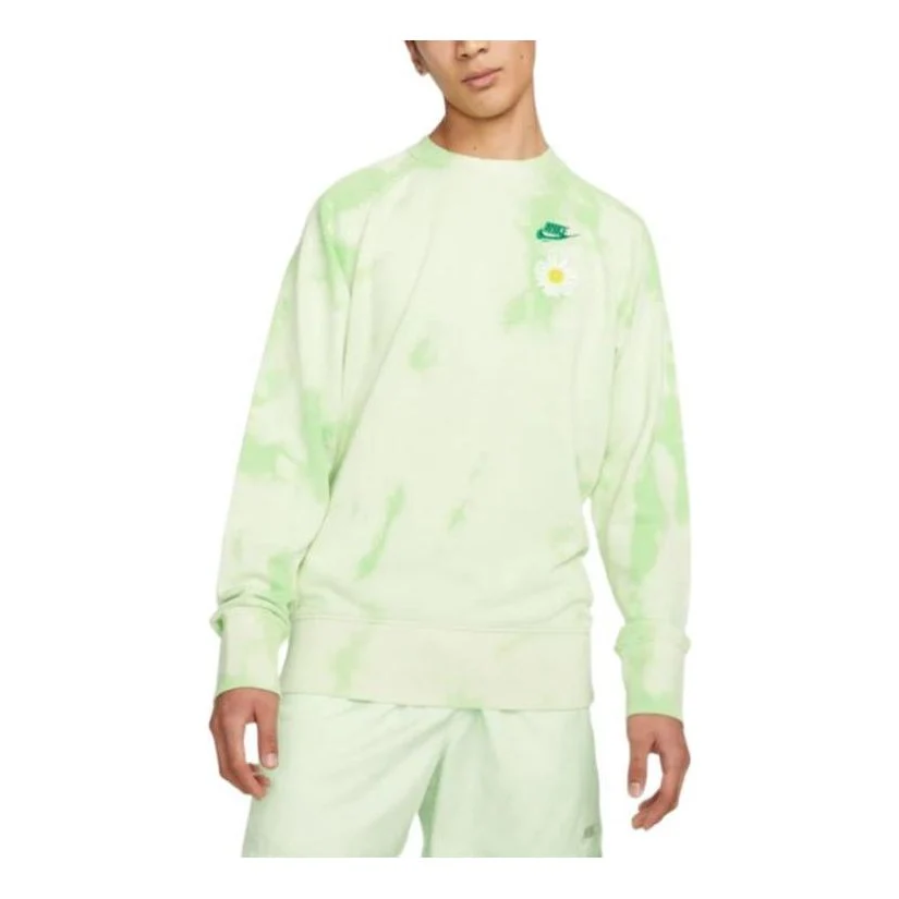 Nike  Tie Dye Flowers Pattern Round Neck Pullover Long Sleeves Hoodie Men's Green DM5010-332