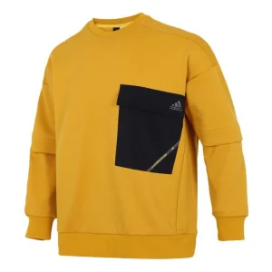 Men's adidas Contrasting Colors Pocket Sports Round Neck Pullover Yellow H39349