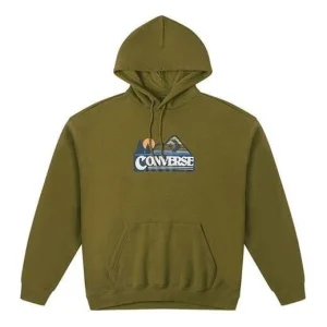 Converse Elevated Logo Graphic OS Heavyweght Hoodie Asia Sizing 'Olive Green' 10026526-A02