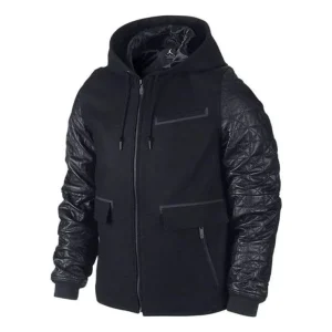 Air Jordan XI Leather Letterman Jacket 'Black' 637482-010