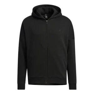 Men's adidas Solid Color Logo Casual Zipper Cardigan Jacket Black HM2686
