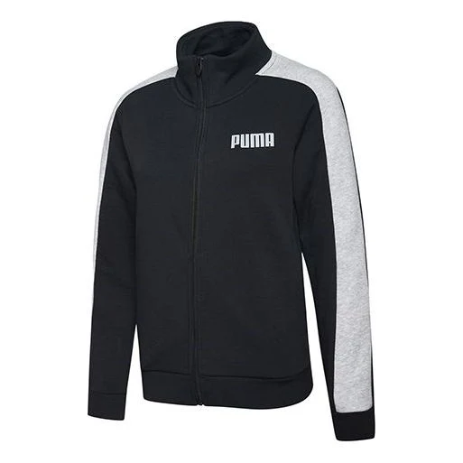 (WMNS) PUMA CONTRAST Stand Collar Color Matching Sweatshirt Black 845161-01