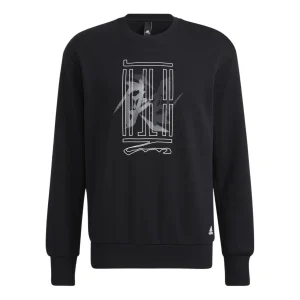 Men's adidas Wj Swt Logo Martial Arts Series Word Printing Sports Round Neck Pullover Black HE5156