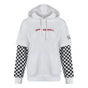 (WMNS) Vans Logo Embroidered Checkerboard Print Hoodies 'White Black' VN0A4UTNWHT