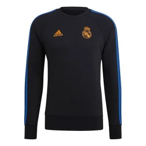 Men's adidas Real Swt Top Woven Real Madrid Team Logo Soccer/Football Round Neck Sports Black GU9706