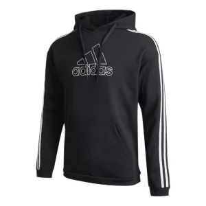 Men's adidas Solid Color Logo Printing Drawstring Hooded Long Sleeves Black GV5181