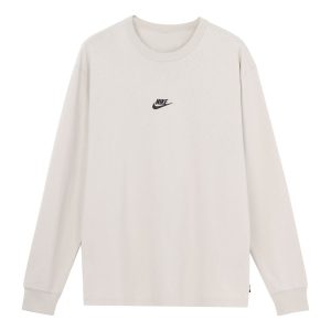 Nike Sportswear Premium Essentials Solid Color Sports Round Neck Pullover Long Sleeves White DO7391-072