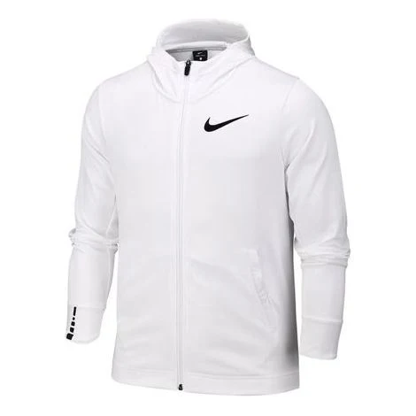 Nike swoosh logo hooded Elite Basketball Training Jacket White AQ9714-100