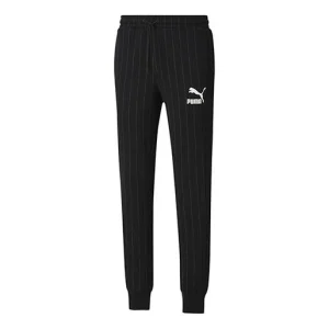 PUMA Pinstripe Casual Fleece Lined Long Pants Black 530178-01