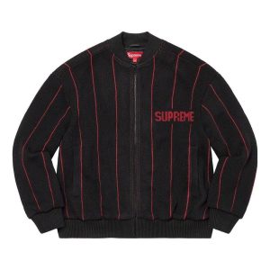Supreme SS23 Week11 Pinstripe Varsity Zip Up Jacket 'Black' SUP-SS23-204