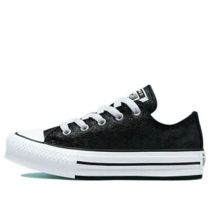 (GS) Converse Chuck Taylor All Star Lift Platform Iridescent Leather 'Black White' 671518C