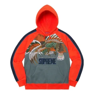 Supreme Falcon Raglan Zip Up Hooded Sweatshirt 'Orange Grey' SUP-SS23-037