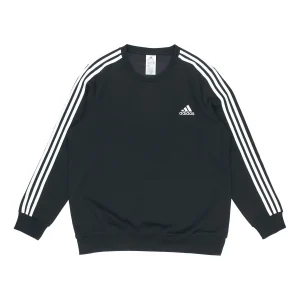 Men's adidas 3S Fl Swt Stripe Sports Round Neck Pullover Black GK9106