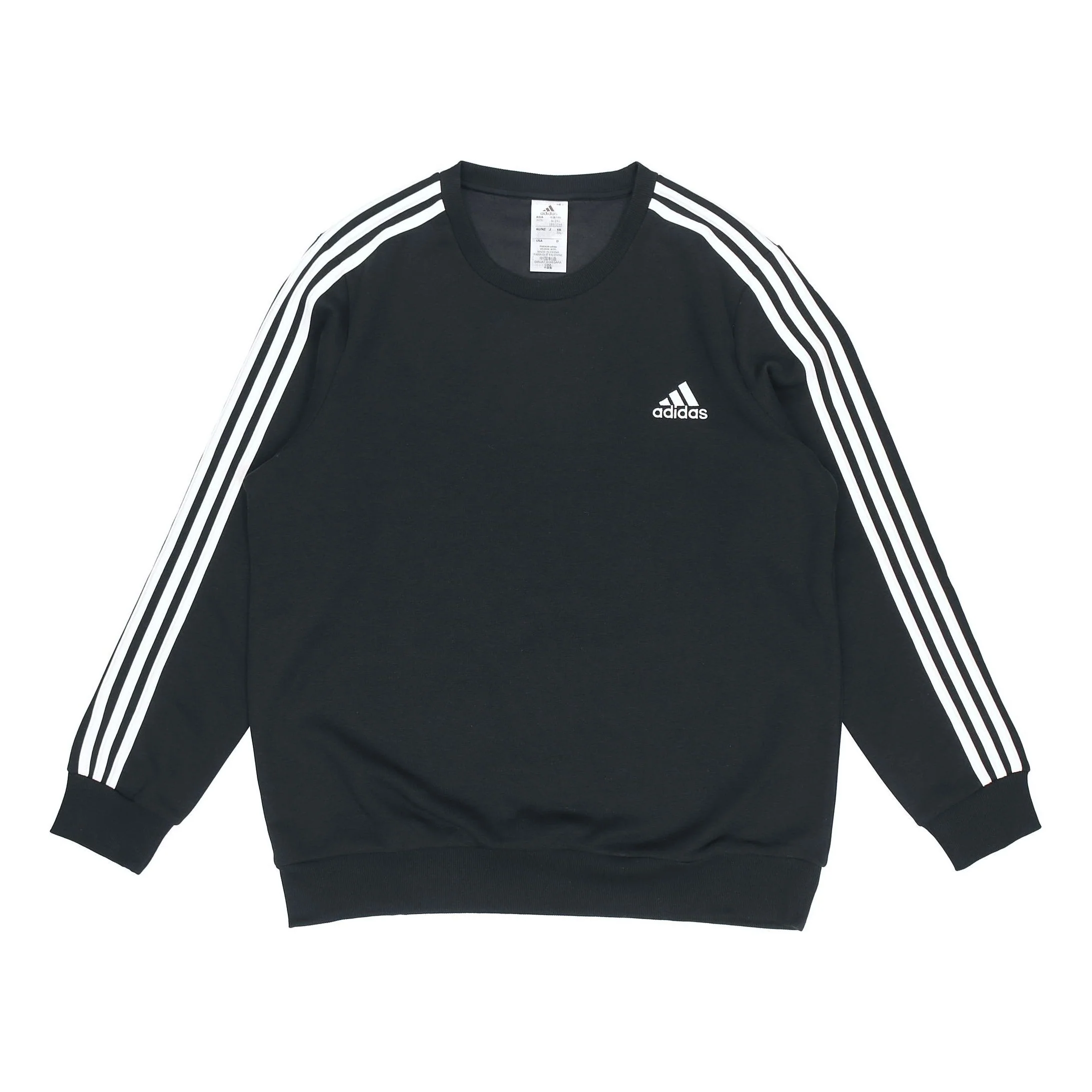 Men's adidas 3S Fl Swt Stripe Sports Round Neck Pullover Black GK9106