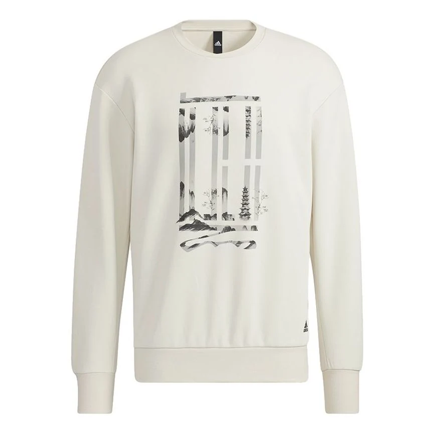 Men's adidas Wj Logo Swt Sports Round Neck Pullover Creamy White H39300