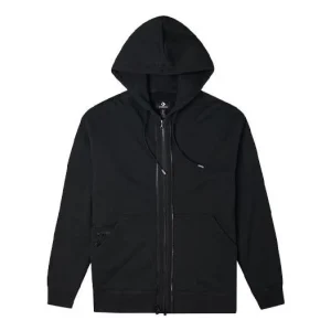Converse Solid Color Zipper Long Sleeves Hooded Jacket Couple Style Black 10022002-A01