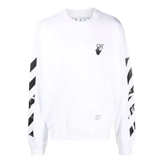 Men's Off-White FW21 Arrow Logo Printing Pullover Round Neck Loose Fit White OMBA054F21FLE0110110