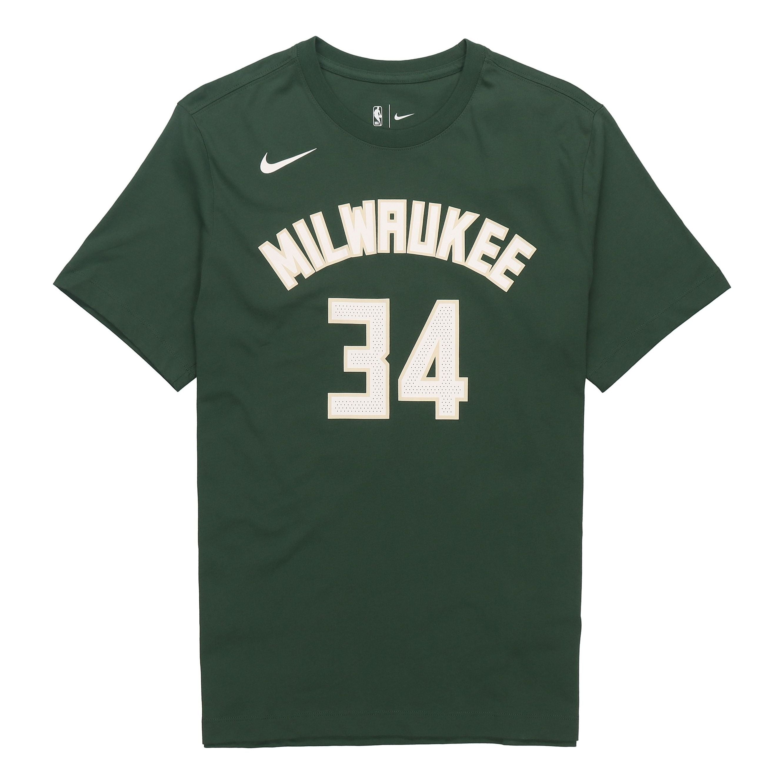 Men's Nike NBA Basketball Sports Round Neck Short Sleeve Milwaukee Bucks No.34 Green T-Shirt CV8535-326