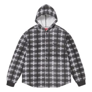 Supreme FW23 Week14 Hooded Plaid Knit Shirt Jacket 'Black' SUP-FW23-224