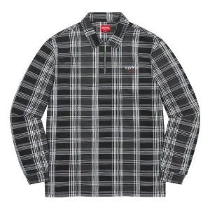 Supreme Plaid Zip Up L/S Polo 'Black White' SUP-FW20-345