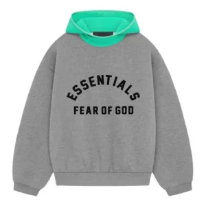 Fear of God Essentials SS24 Nylon Fleece Hoodie 'Dark Heather Oatmeal Mint Leaf' 202SP244312F