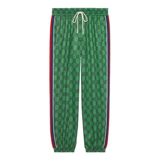 Men's Gucci FW21 Webbing Logo Full Print Plain Weave Knit Jogging Sports Pants/Trousers/Joggers Green 655146-XJDF0-3305